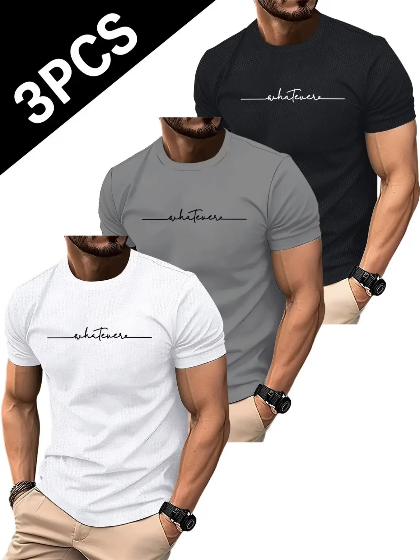 3-Pack Men's Quick-Dry T-Shirts, Summer Short Sleeve, Streetwear, Breathable Comfort, Sporty Style, Athletic Tops, Ideal for Daily Wear and Vacation