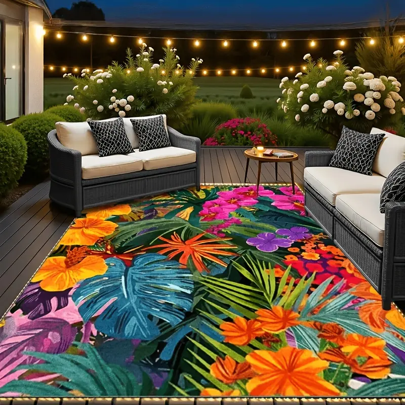 Imitation layered floral cluster pattern rectangular large carpet for outdoor decoration, patio carpet, courtyard lounge mat, entrance door mat, balcony leisure mat, outdoor large carpet