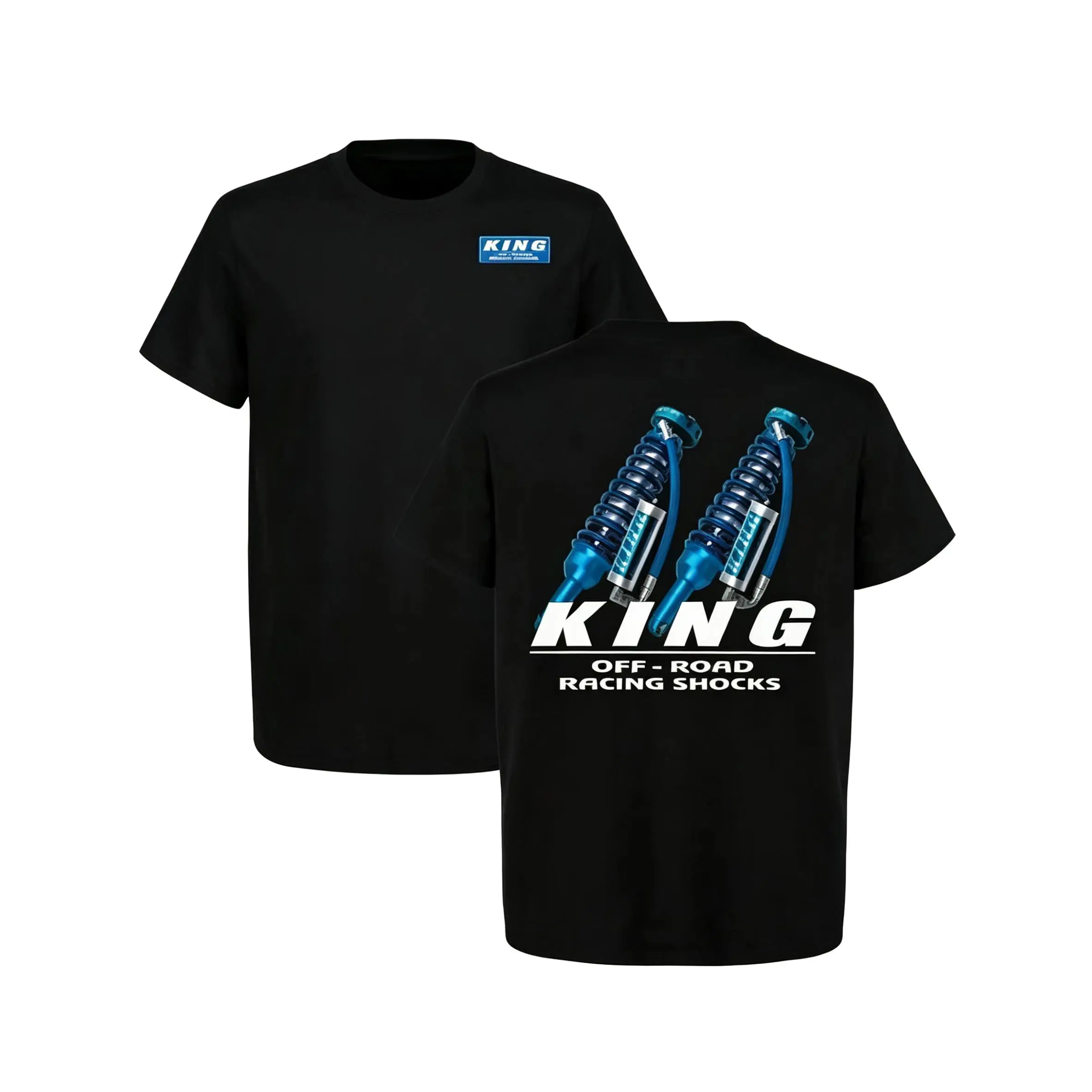 King Shocks Off-Road Racing T-Shirt, Blue Shock Absorber Graphic Tee, Full Color, Car Lover Shirt, Cotton T-shirt, Casual Top Fall Outfits Men Gifts