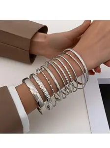 Vintage Wide Band Bracelet Set, Ethnic Alloy Jewelry, Shiny Stackable Bangle Bracelets, Perfect for Women Daily Wear and Holidays