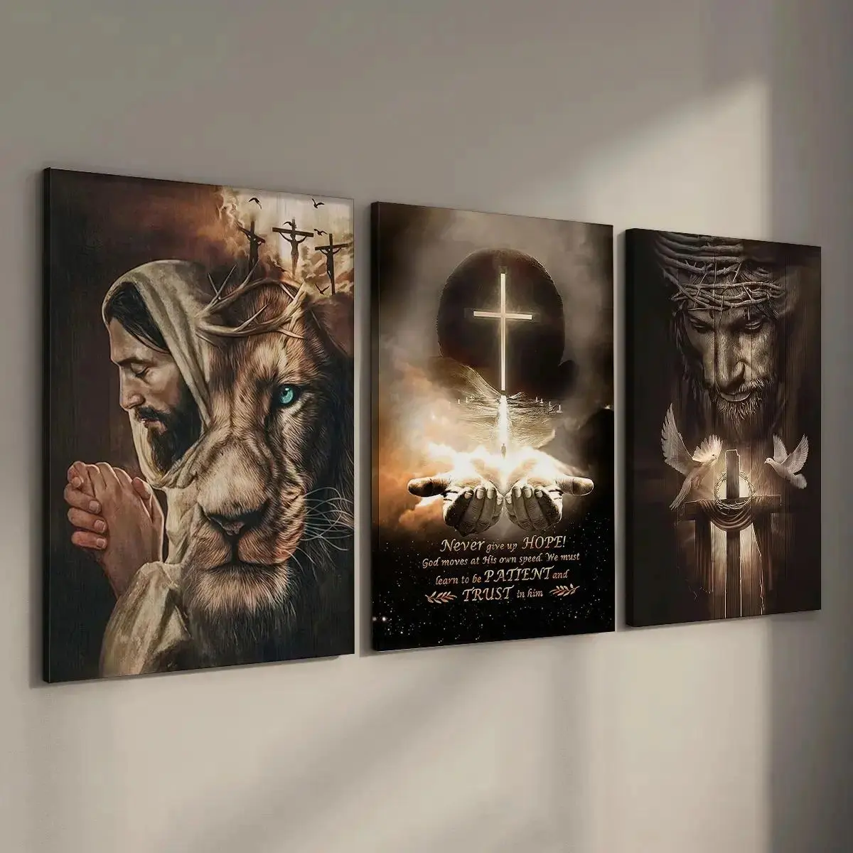 3-piece Christian Cross Framed Decorative Wall Art, Inspirational Salvation & God Bible Prints, Waterproof Elegant Religious-themed Decorations for Home, Inspirational Wall Art