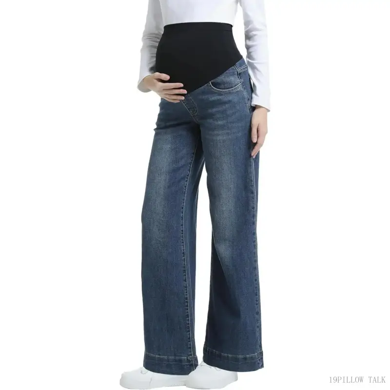 Maternity Jeans Wide Leg Over The Belly Support Stretch Pregnancy Denim Loose Wide Pants with Pockets19PILLOW TALK