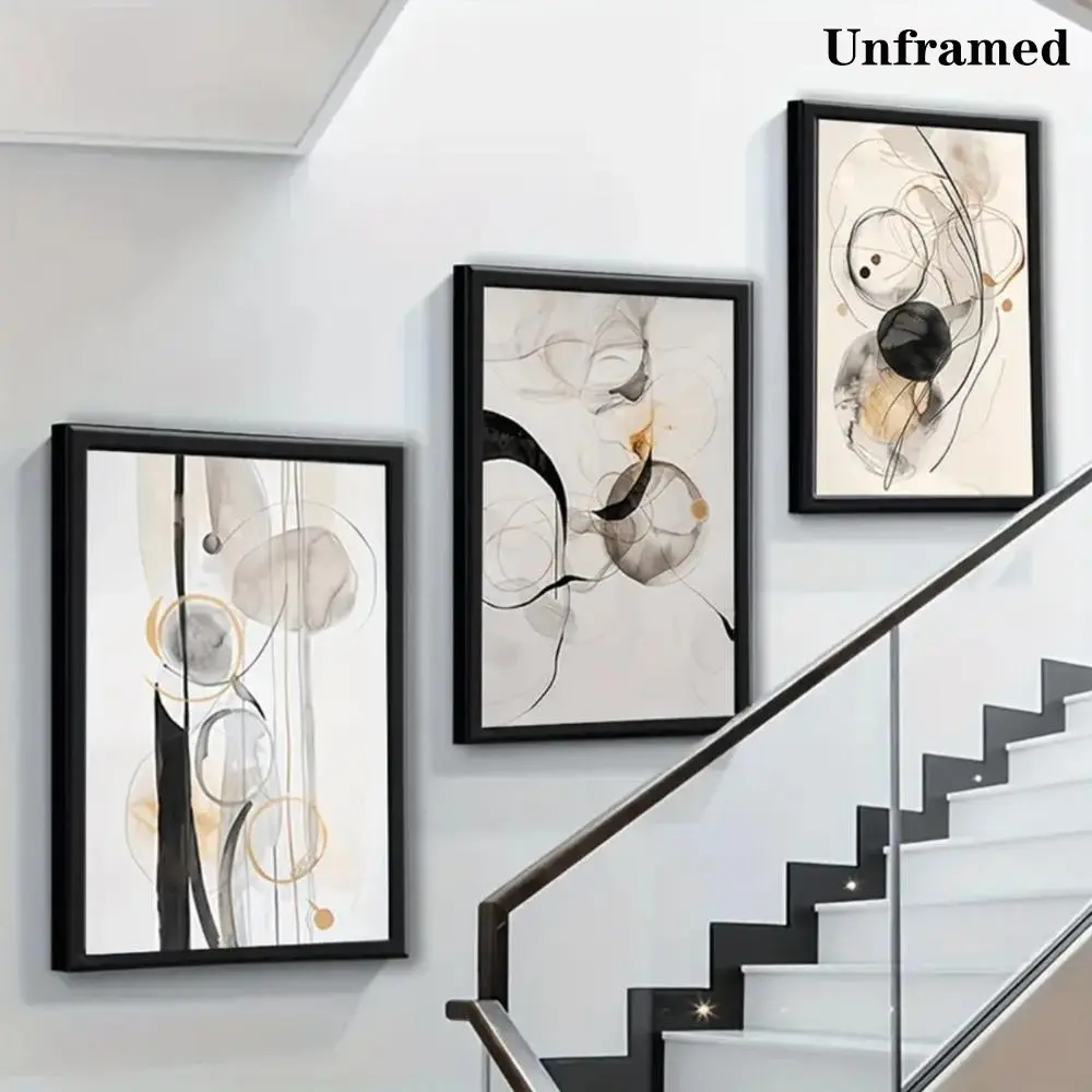 A Set of Three Modern Canvas Murals Featuring Elegant Watercolor Abstract Landscapes, Frameless Canvas Murals Designed for Wall Decoration in Indoor Spaces Such As Home Offices, Bathrooms, and Bedrooms