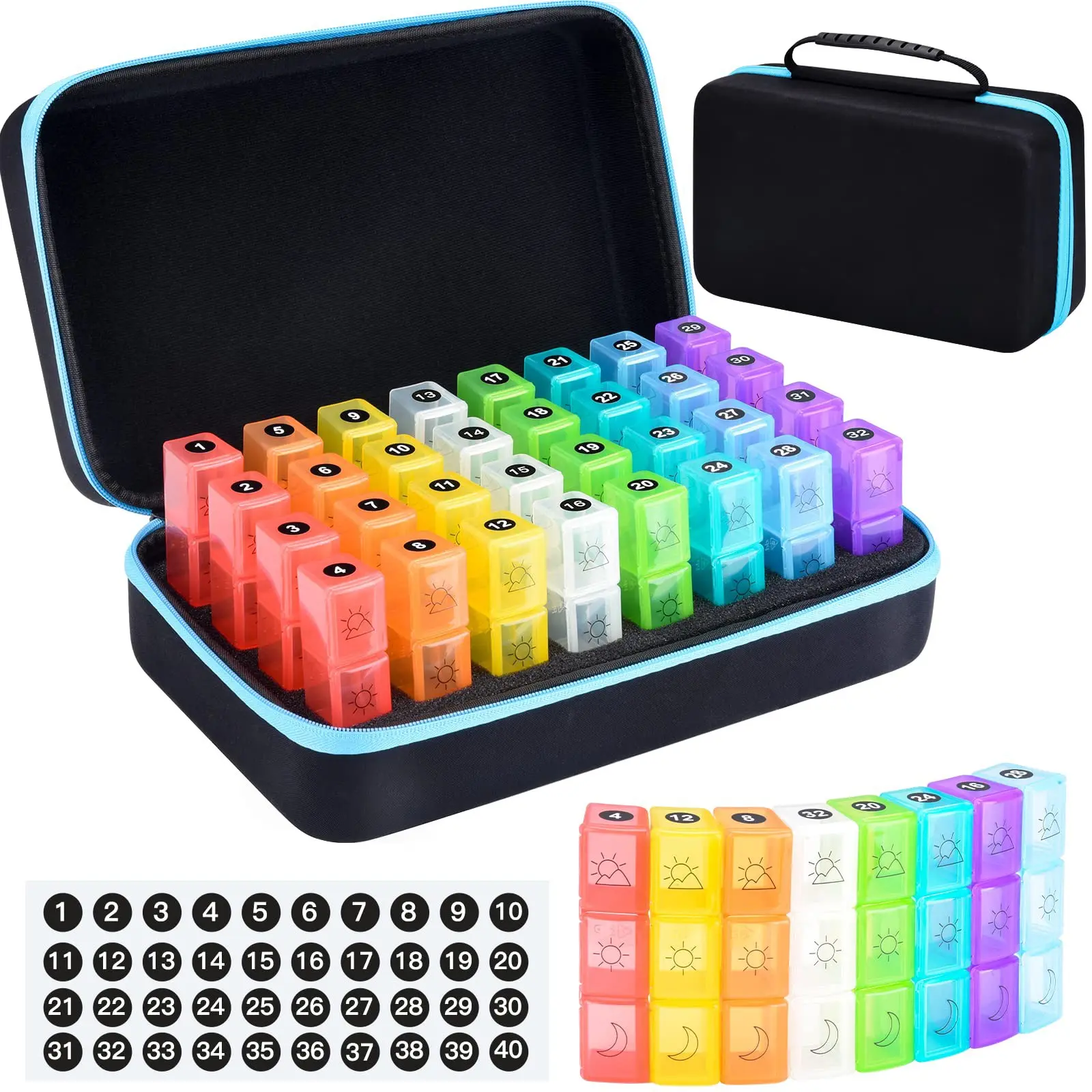 Monthly Pill Organizer, 32 Daily Compartments, 30-Day Pill Box, Hard Shell Travel Case, Weekly Pill Bag, Take 3 Times Daily