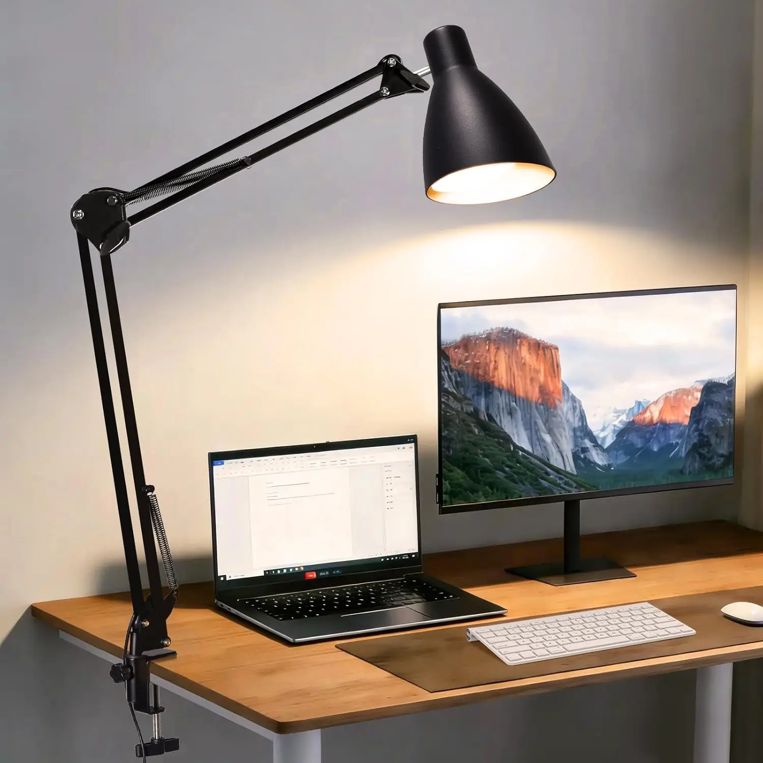 Black Swing Arm LED Desk Lamp with Clamp, Adjustable Arm, 5 Color Modes, 10 Brightness Levels, Synthetic Build, for Hobbyists’ Office Reading & Study, Manufacturer Warranty