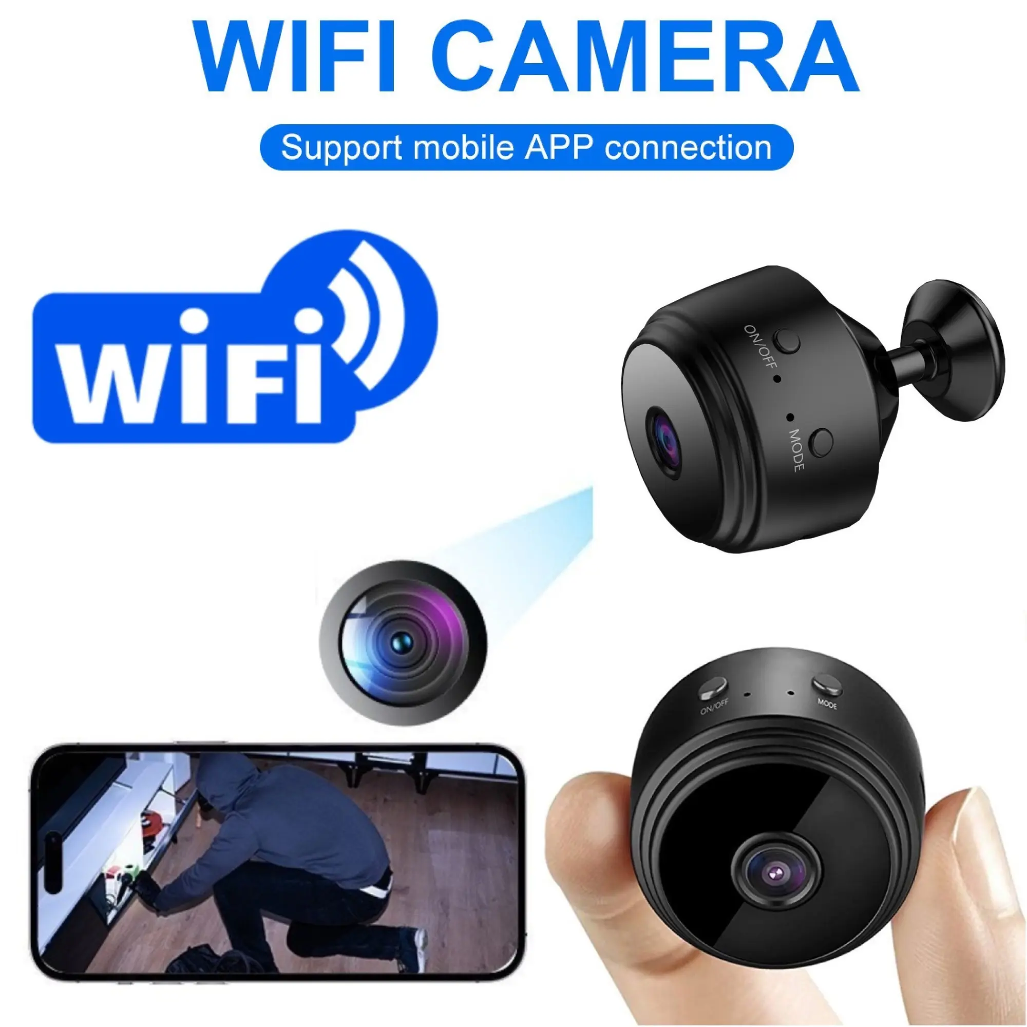 Small Wireless Home Security Camera, Magnetic Flexible Installation, Audio Video Recording, Pet Camera, Indoor Safety Monitor, WiFi Indoor Camera