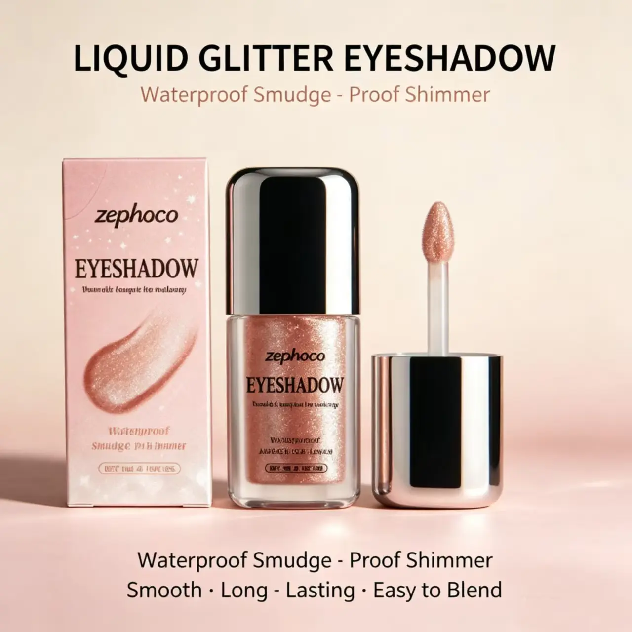 Zephoco Nude Pink Glitter Gel Eyeshadow - Smooth Micro Pearl Shimmer, Dust-Free, Fast-Drying, Sweat-Resistant, High-Pigment, Glossy, All-Day Wear Eye Highlight Cosmetic for Daily & Evening Use, Makeup