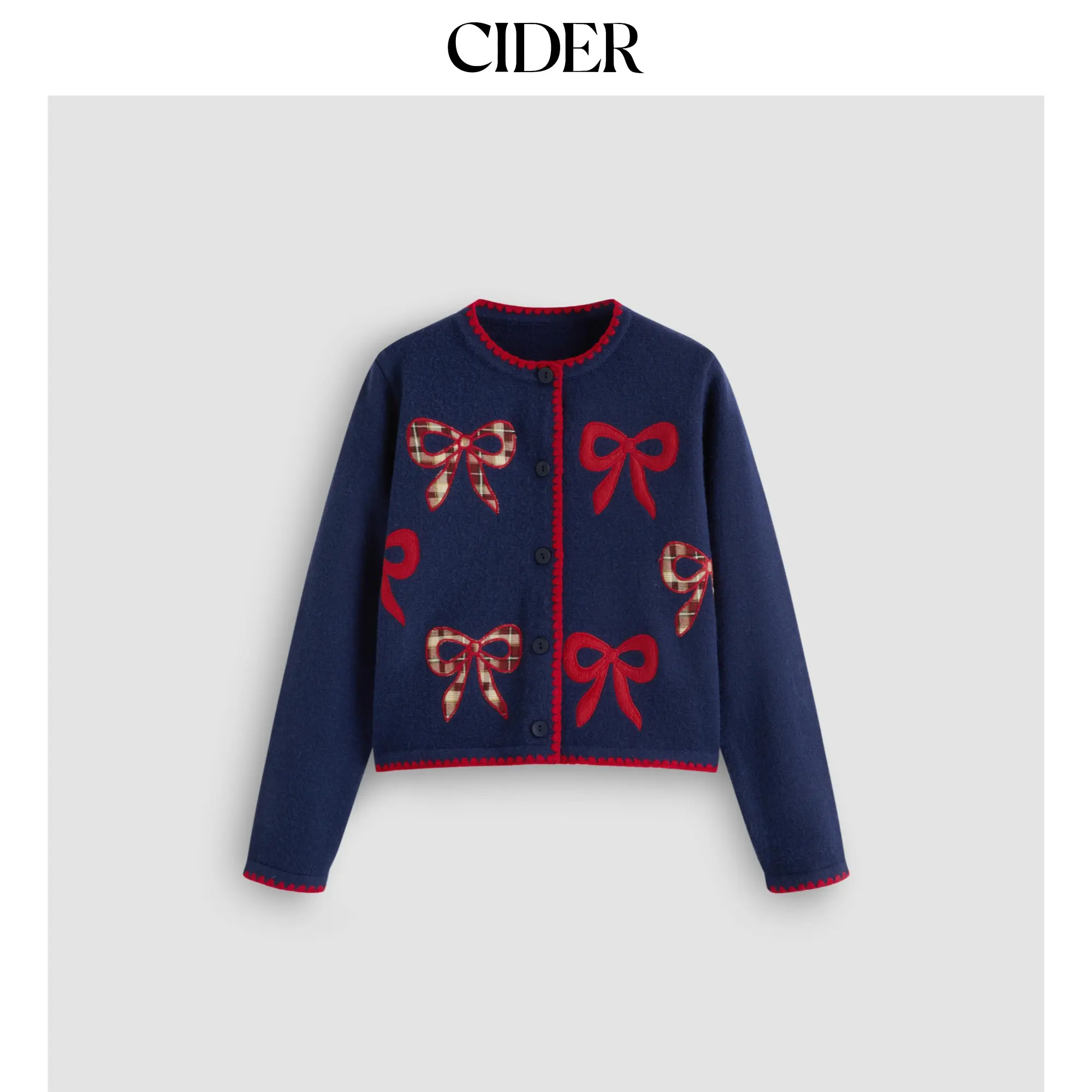 Cider [size 2-10] Knit Round Neckline Bowknot Applique Cardigan