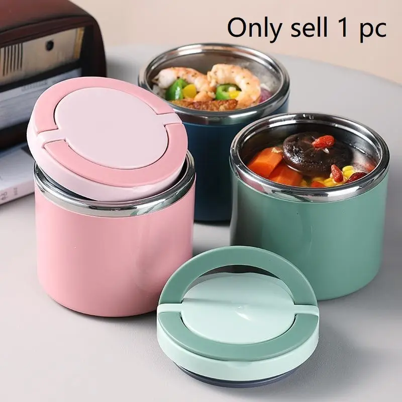 Stainless Steel Soup Container, 1 Count Portable Picnic unch Box with Lid, Food-Grade Lunchbox for Students & Office Workers