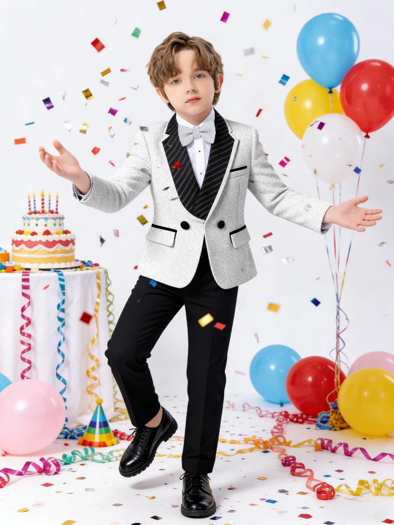 3-piece boys' gentleman suit, boys' dance competition costume, campus college style clothing, festival performance costume, formal party and wedding occasion (excluding shirt) Set Suit -25084