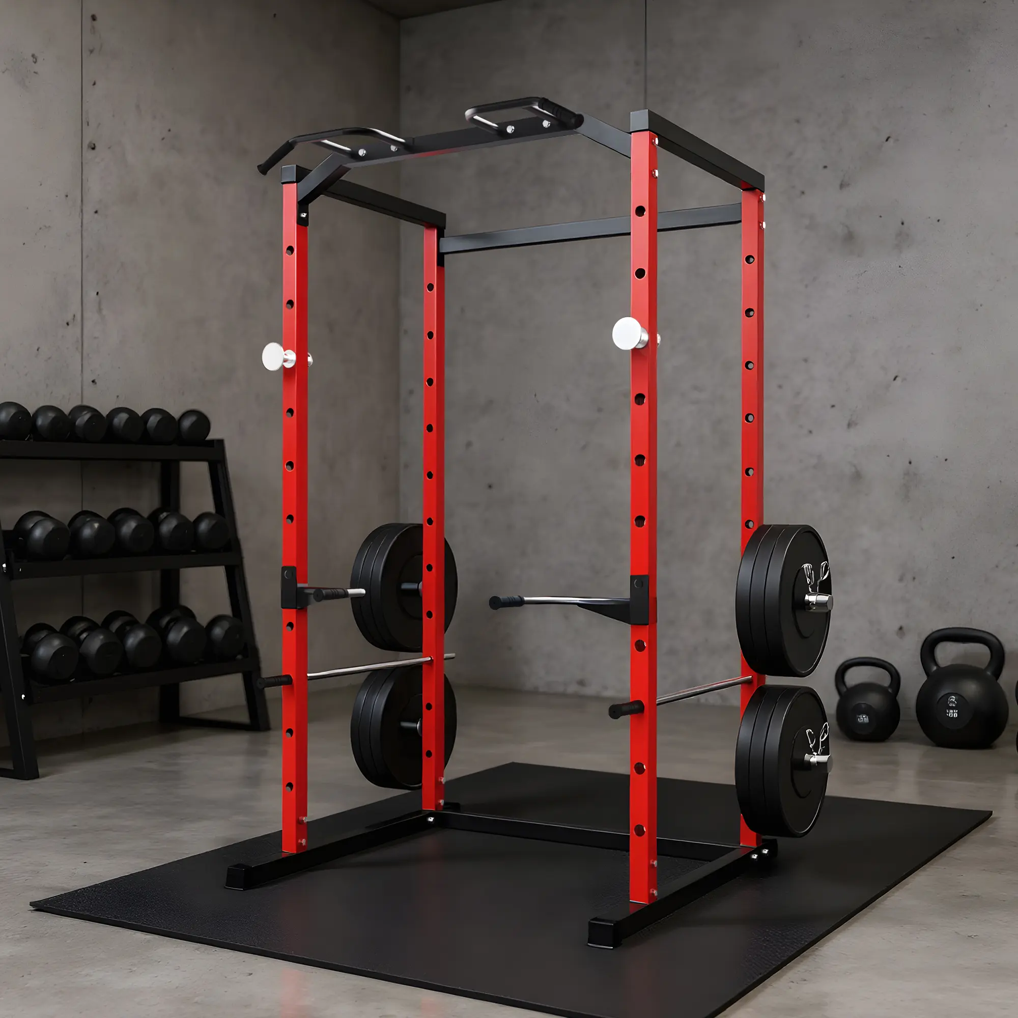Heavy Duty 1100LB Power Cage Squat Rack for Home Gym - Multi-Function Strength Training Rack with Pull-Up Bar, Dip Bars, Adjustable Safety Bars & J-Hooks