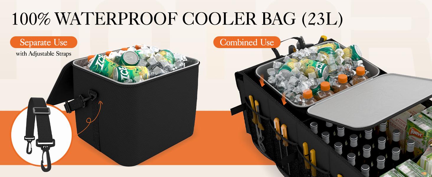 Trunk Organizer, Sturdy Foldable with Cooler for Car & SUV, 3 Compartments, Black, 30.90"*12.60"*10.63"