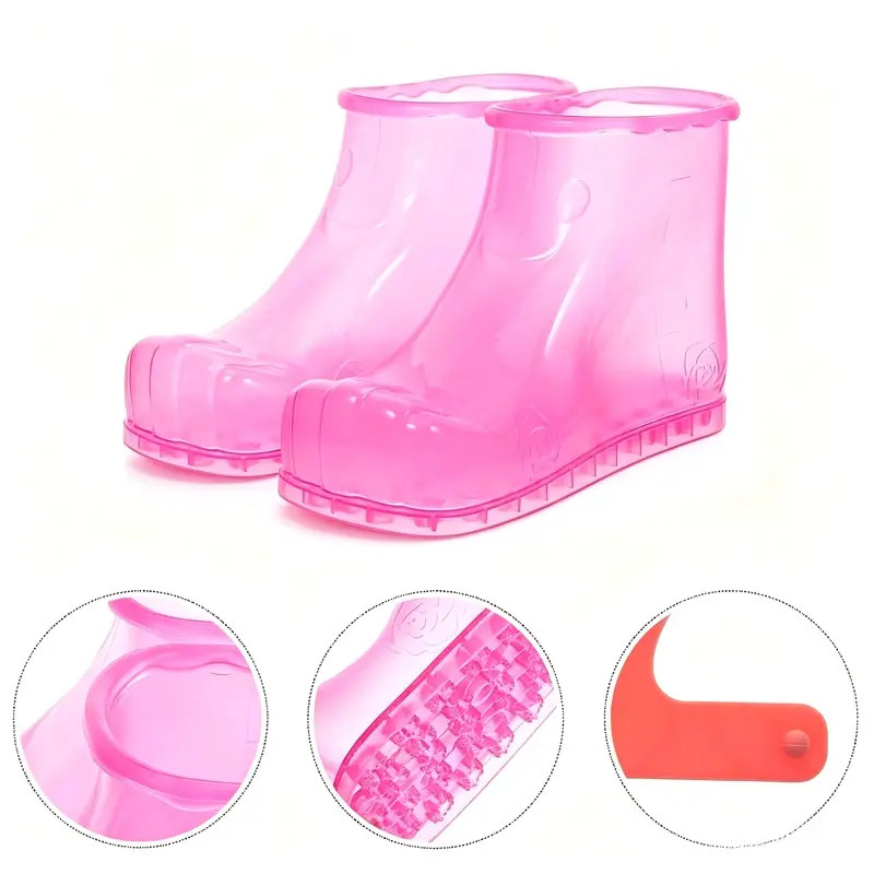 1 Pair Plastic Foot Soaking Shoes Thermal Massage Foot Bath Shoes Water Saving Foot Basin Leakproof  Wearable Foot Soaking Shoes for Pedicure Foot Spa,Light Red