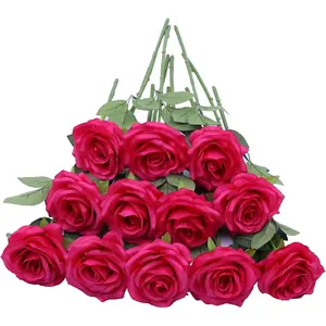 Rose Artificial Flowers Artificial Rose Fake Rose Silk Rose Real Looking Fake Flowers with Stems for DIY Wedding Bouquets Tables Centerpieces Floral Arrangements (12, Hot Pink)