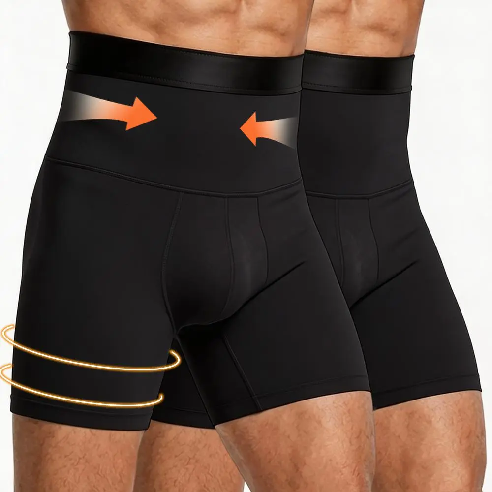Men's High-Waist Tummy Control Shapewear Shorts - 2/3 Pack Seamless Compression Boxer Briefs for Sports & Outdoor Activities