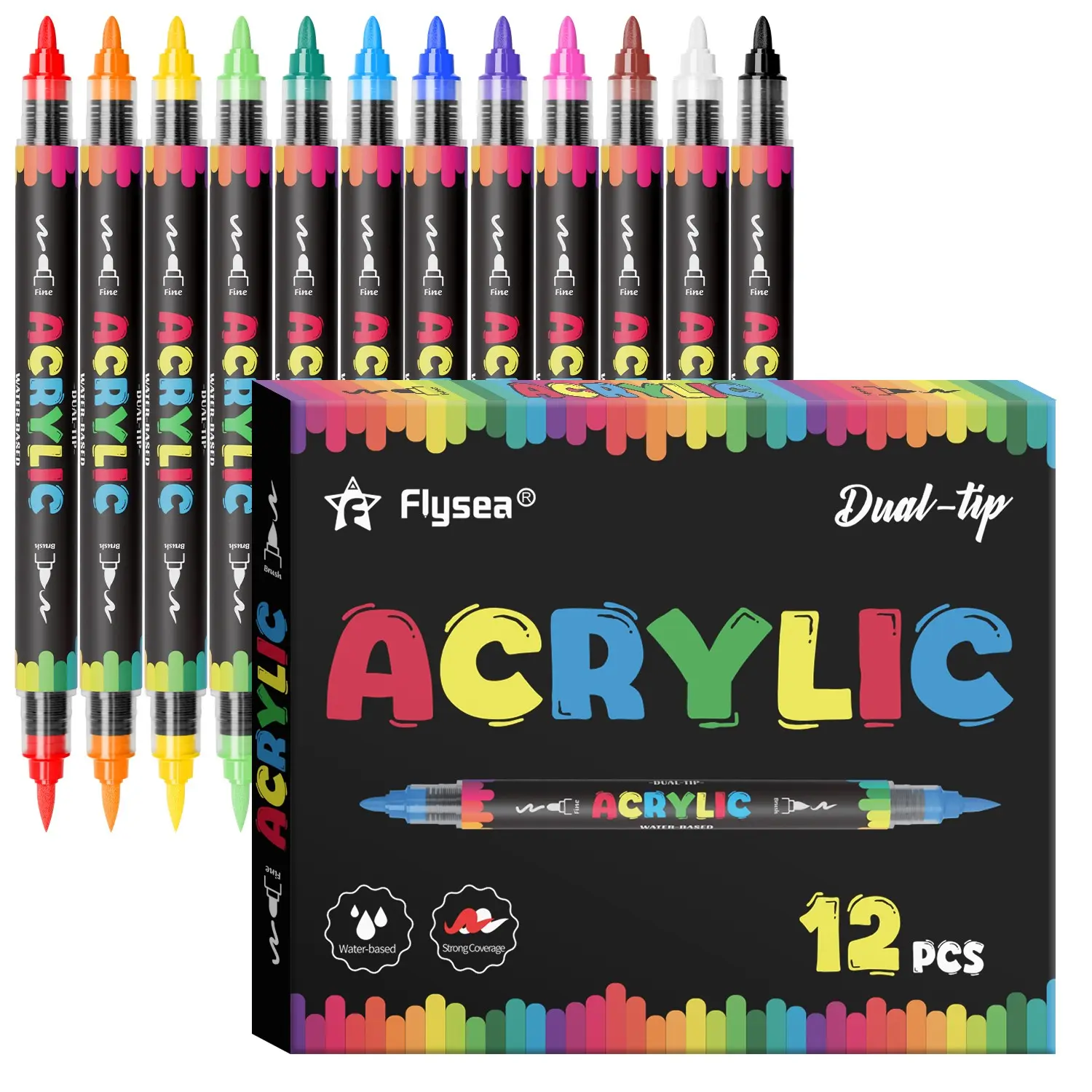 Flysea Acrylic Markers, Dual-Ended Design, Water-Based Eco-Friendly, Fast-Drying, Ideal for Students, Artists, DIY Projects