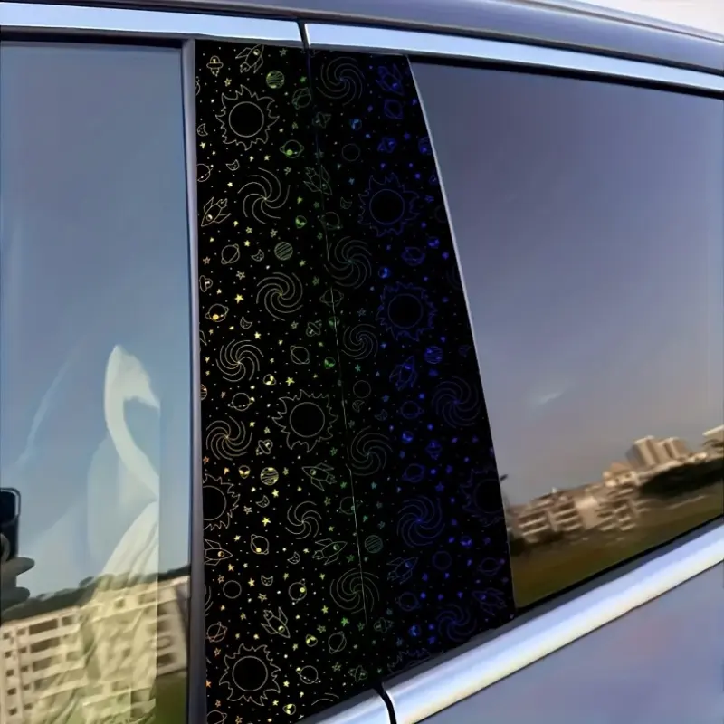 Set of 2 Color-Transforming Swirl And Star Fantasy Car B-Pillar Stickers - Sturdy Vinyl Self-Adhesive Glossy Decals for Exterior Protection And, Bright Multicolor Automotive Additions, Car Decals