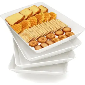 4 Pack Large Serving Tray Platters, Plastic Food Trays for Veggie, Fruit, Snacks, Dessert, Cookies, Cheese, Party Supplies & Home Entertaining