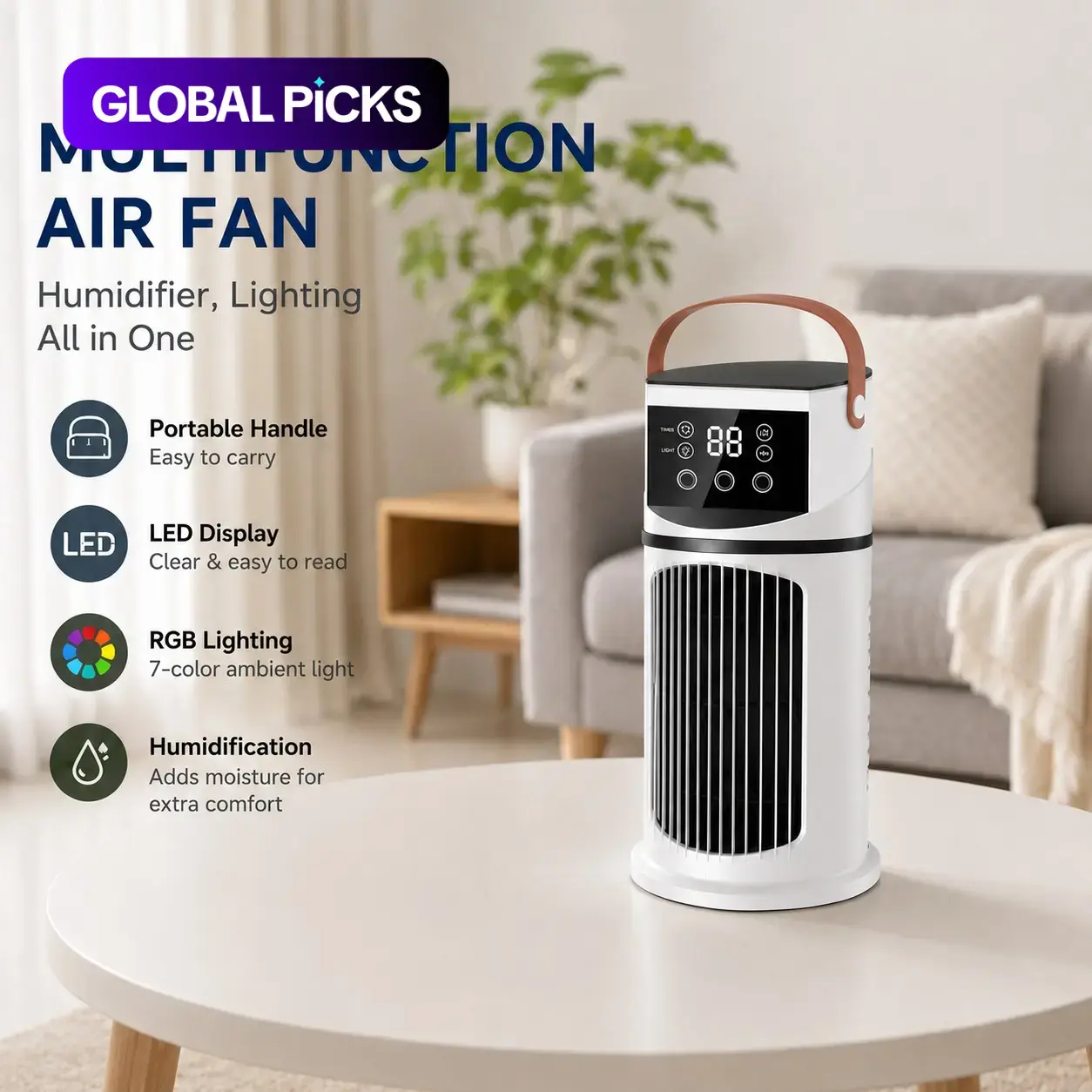 Mist Humidifier and Cooling Fan, Fan with Mist, Multifunctional Fan, 9-Speed Settings + Three-Hole Spray, 8-Hour Timer, 7-Color LED Lights, Essential Summer Gadget for Home, Office and Dormitory