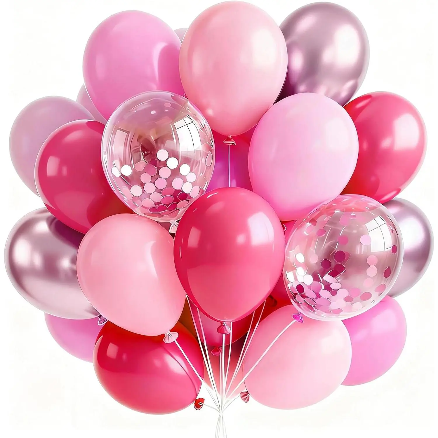 66-Pc 12-Inch Thick Light Pearl Metallic Pink Latex Balloon Set - Mauve, Magenta, Fuchsia, Hot Pink, Confetti, Floatable for Wedding, Princess Theme Balloon Decor, Birthday, Anniversary, Graduation