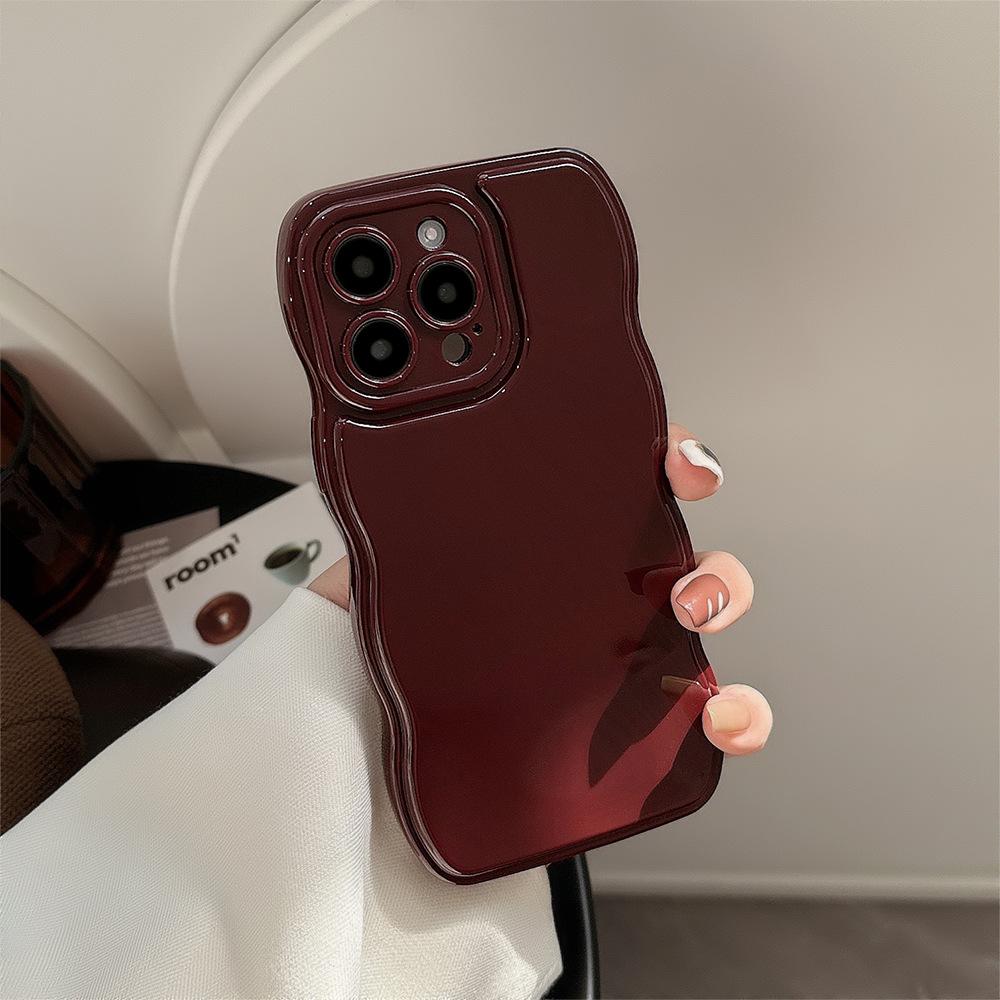 Retro Wine Red Wavy Phone Case For iPhone 17 16 15 14 13 12  Pro Max  Woman Girl Soft Shockproof Bumper Back Cover