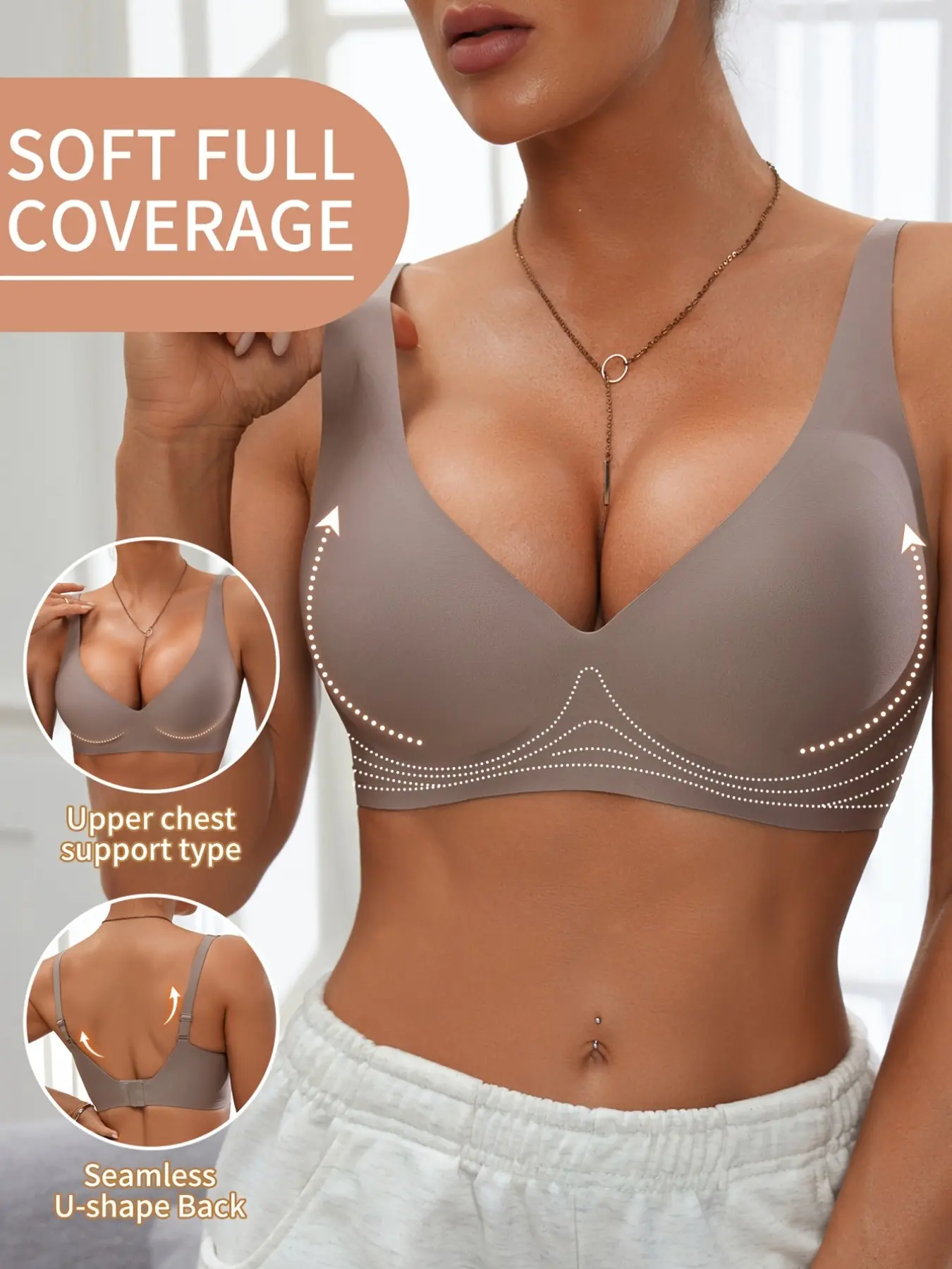 Women's Wireless Push-Up Bra, Comfortable Soft Full Coverage, Seamless Design, No Pads, Ideal for Daily Wear, Sexy Lingerie