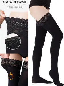70D High-Waist Leggings with Silicone Grip, Soft Slim Fit, Contrast Lace Design, All-Season Comfortable Fashion Accessory
