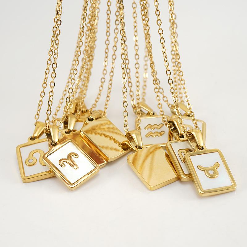 VEVE Simple Titanium Steel 12 Constellation Necklace 18K Versatile Shell Constellation Pendant Jewelry