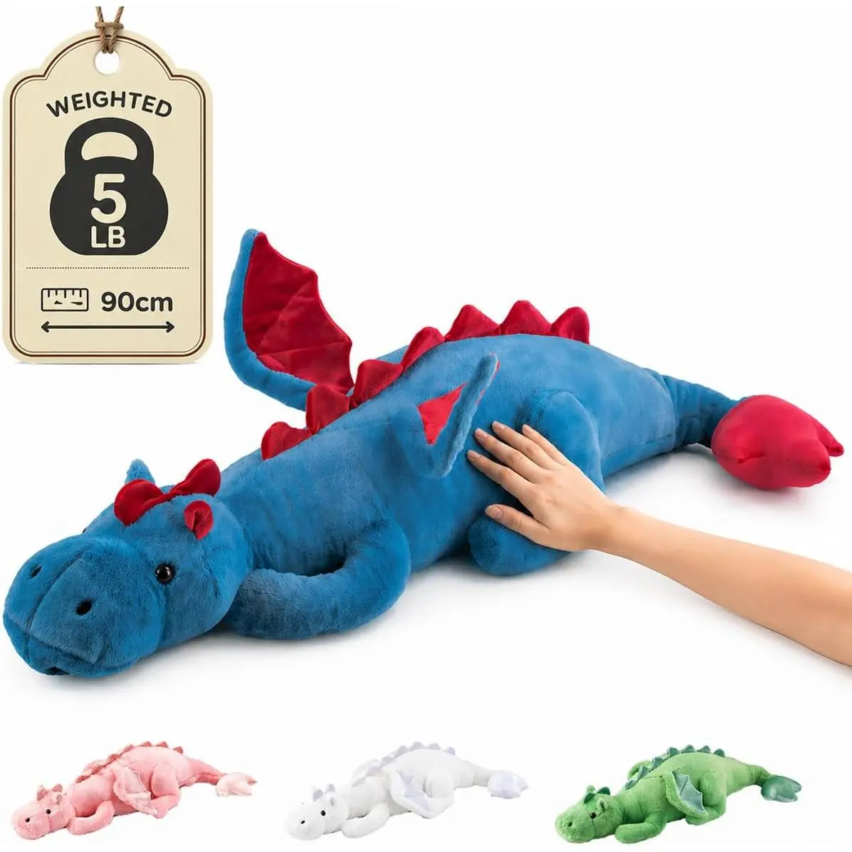 35.4" Weighted Dragon Plush Toy, 5lb Weighted, Silent Beads Large Dragon Pillow for Sensory Relaxation for Kids and Adults, for Bedtime & Lounging