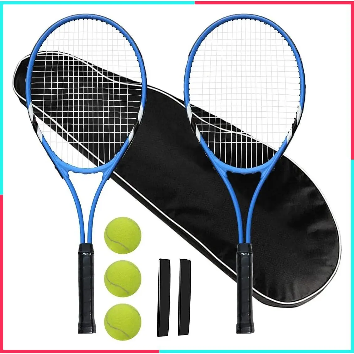 Tennis Racket Set for Beginners Adults, 2 Player Recreational Kit - 27 Inch Pre-Strung Lightweight Racquets with Tennis Balls, Overgrips & Carry Bag for Women Men