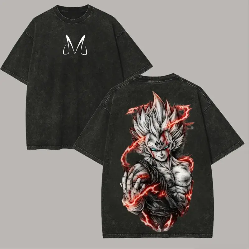 2026 New Dragon Ball Z Majin Vegeta Vintage Anime Washed T Shirt Summer Men's Women Cotton Casual Tee Top Streetwear