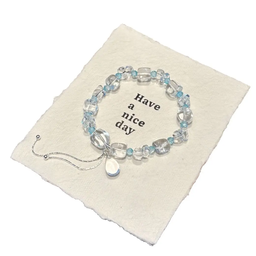「Icy Bubbles」Original Irregular Beaded Bracelet | Natural Topaz & Clear Quartz Square Teardrop Tassel Adjustable Jewelry