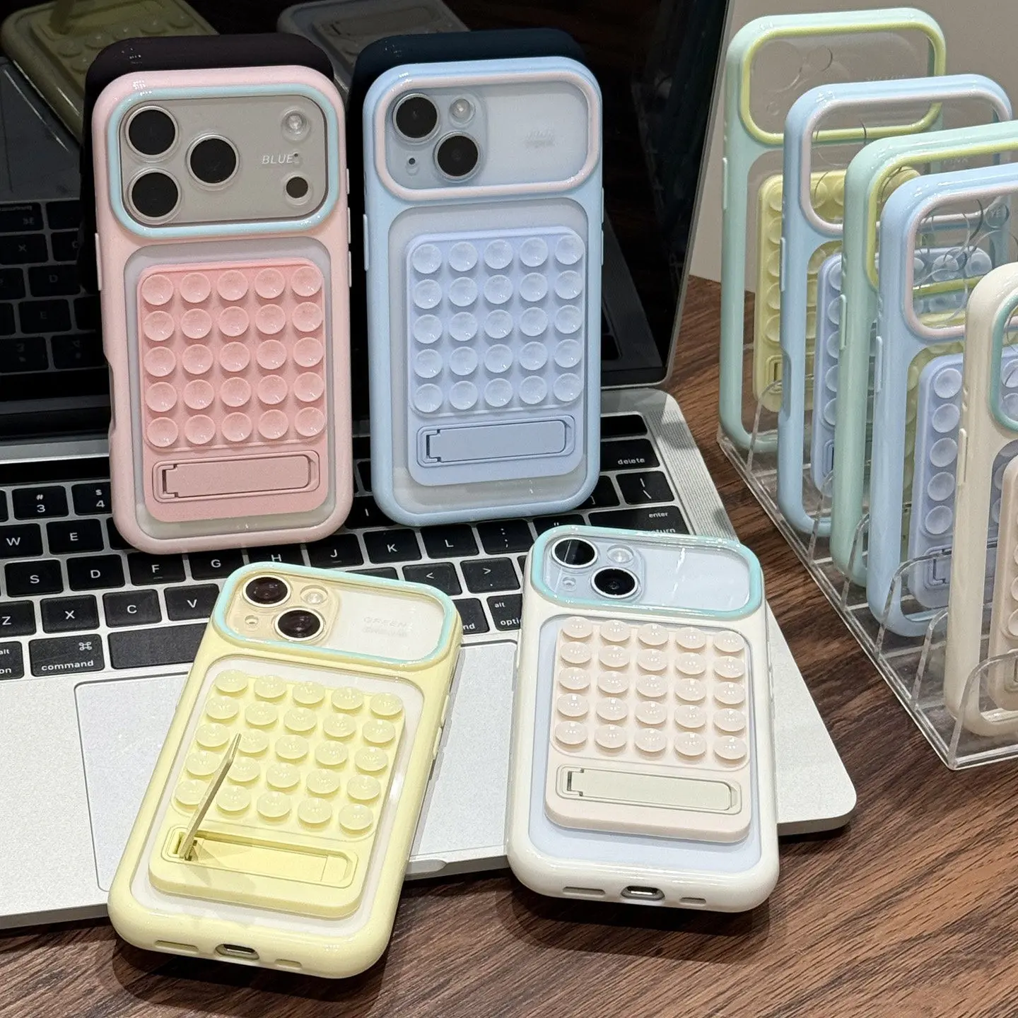 INS Creative Acrylic Shell Suction Cup Single Stand, Protective Phone Accessory for iPhone 17 Pro Max Cases, Girls' Choice Simple Design with 16/15 Color-Blocking & Large Window, Accessories, Cute Accessories
