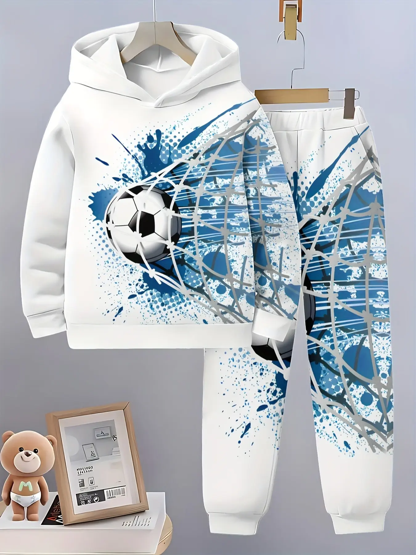 Boys' Fall Winter Casual Sweatshirt Set, Cartoon Print Hoodie and Pants, Long Sleeve Outdoor Wear, Two-Piece Fashion