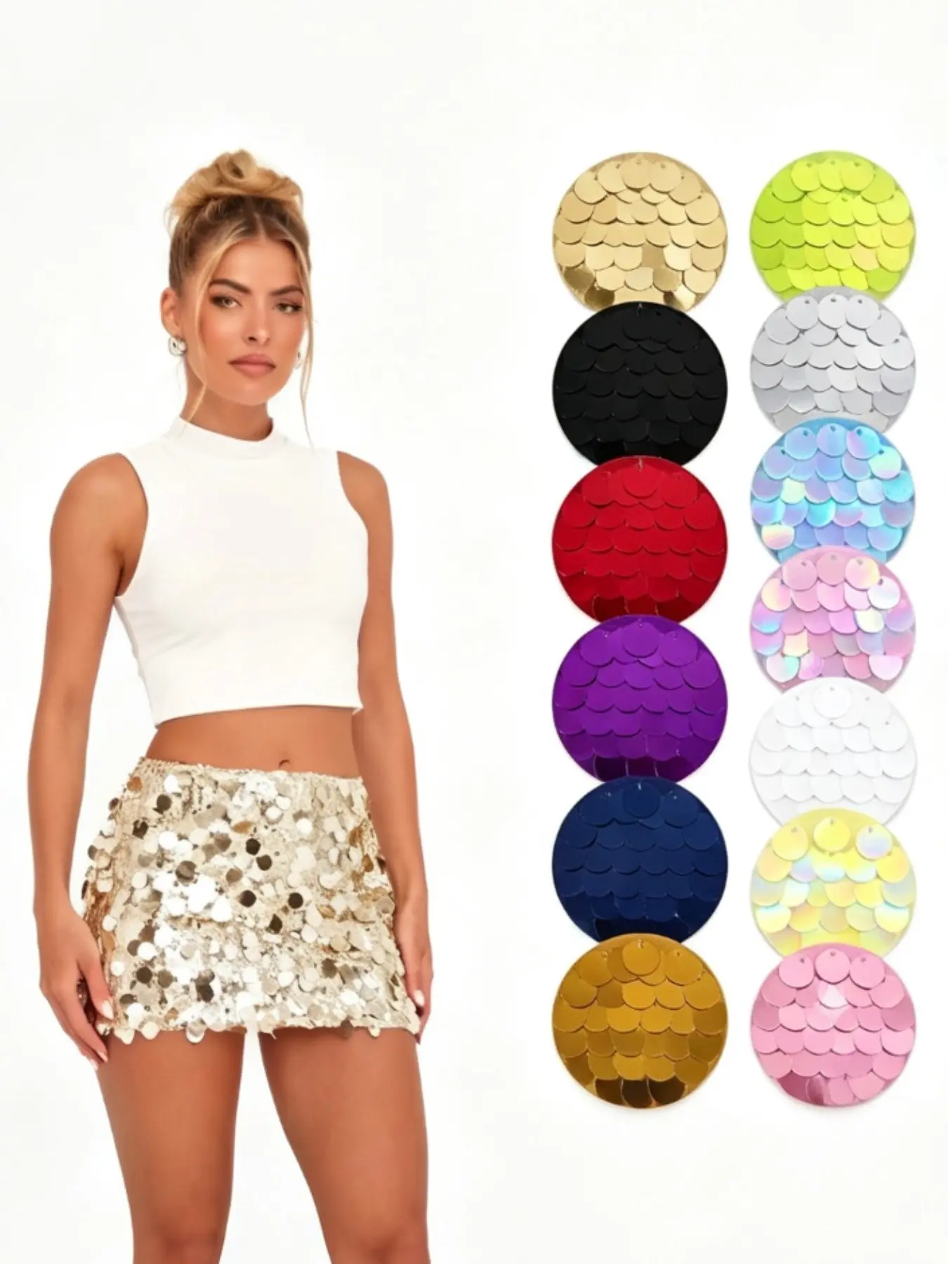 Sexy Sparkly Disc Sequin Mini Skirt –  Y2K Festival Party Clubwear Going Out Skirt for Women