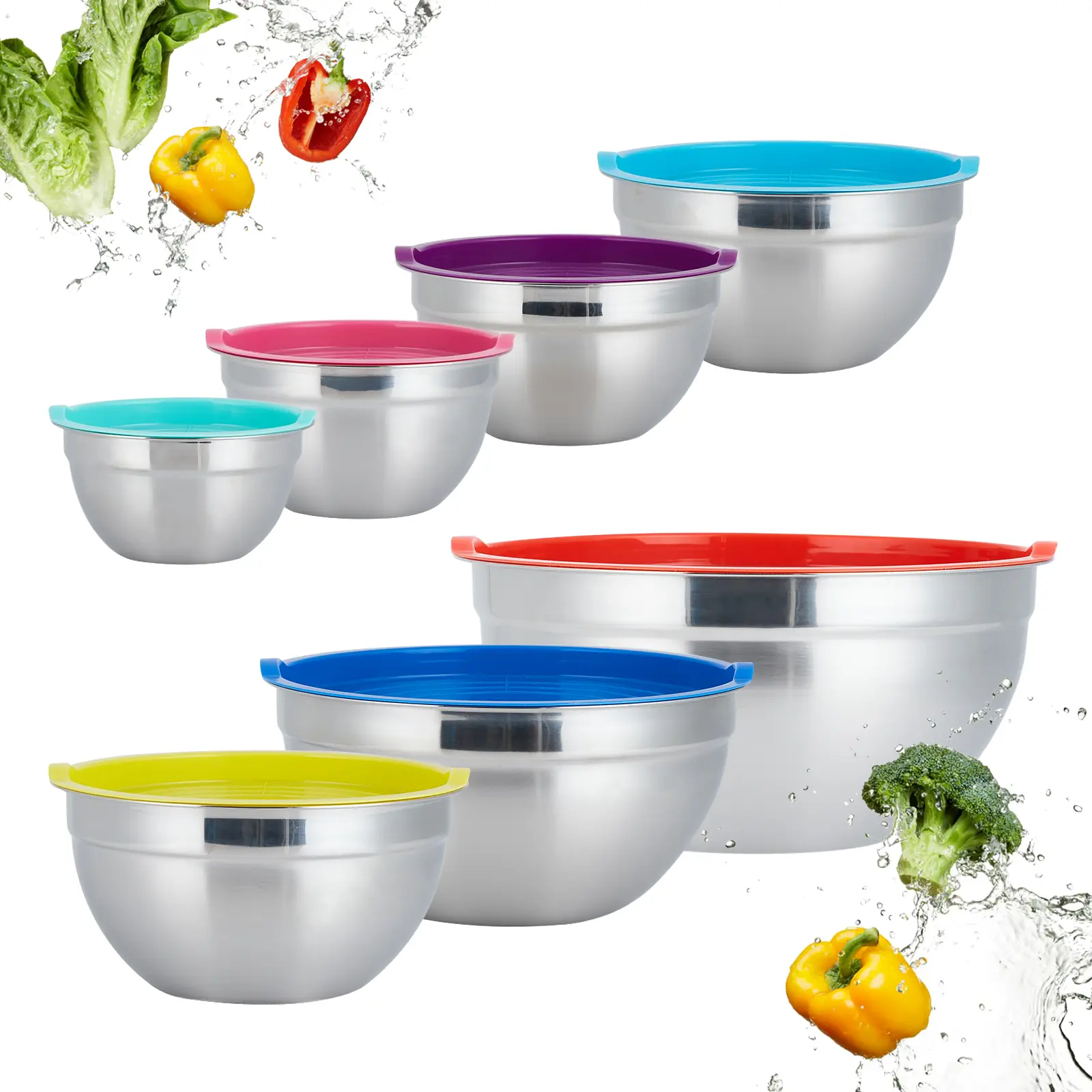 7 Piece Stainless Steel Mixing Bowl Set Nesting Salad Bowls for Prep Baking Serving Kitchen Storage