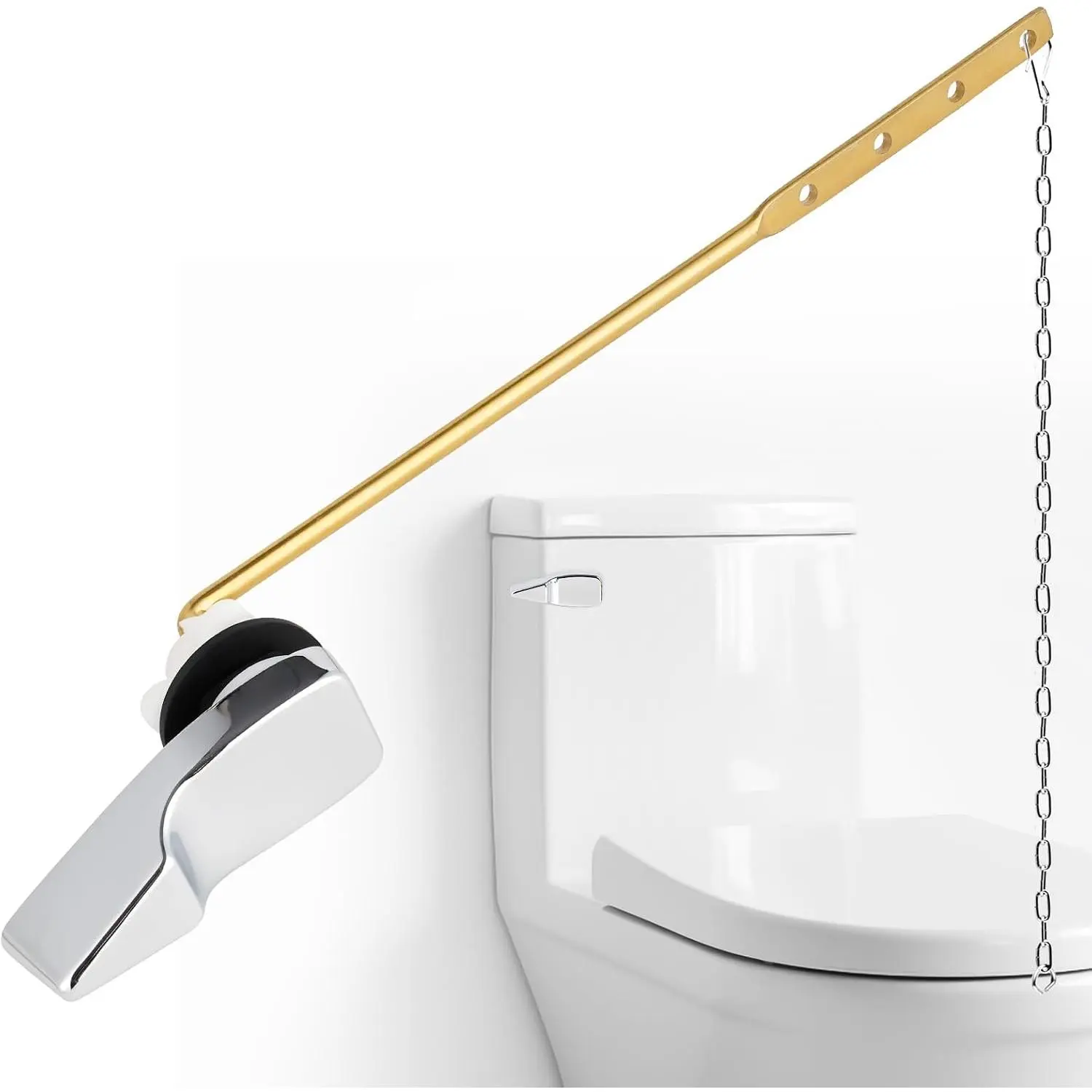 Metal Toilet Handle , Front Mount Toilet Lever, Chrome | Toilet Flush Handle Lever , Stainless Steel Chain, Compatible with  Standard/Mansfield//Kohler Toilets