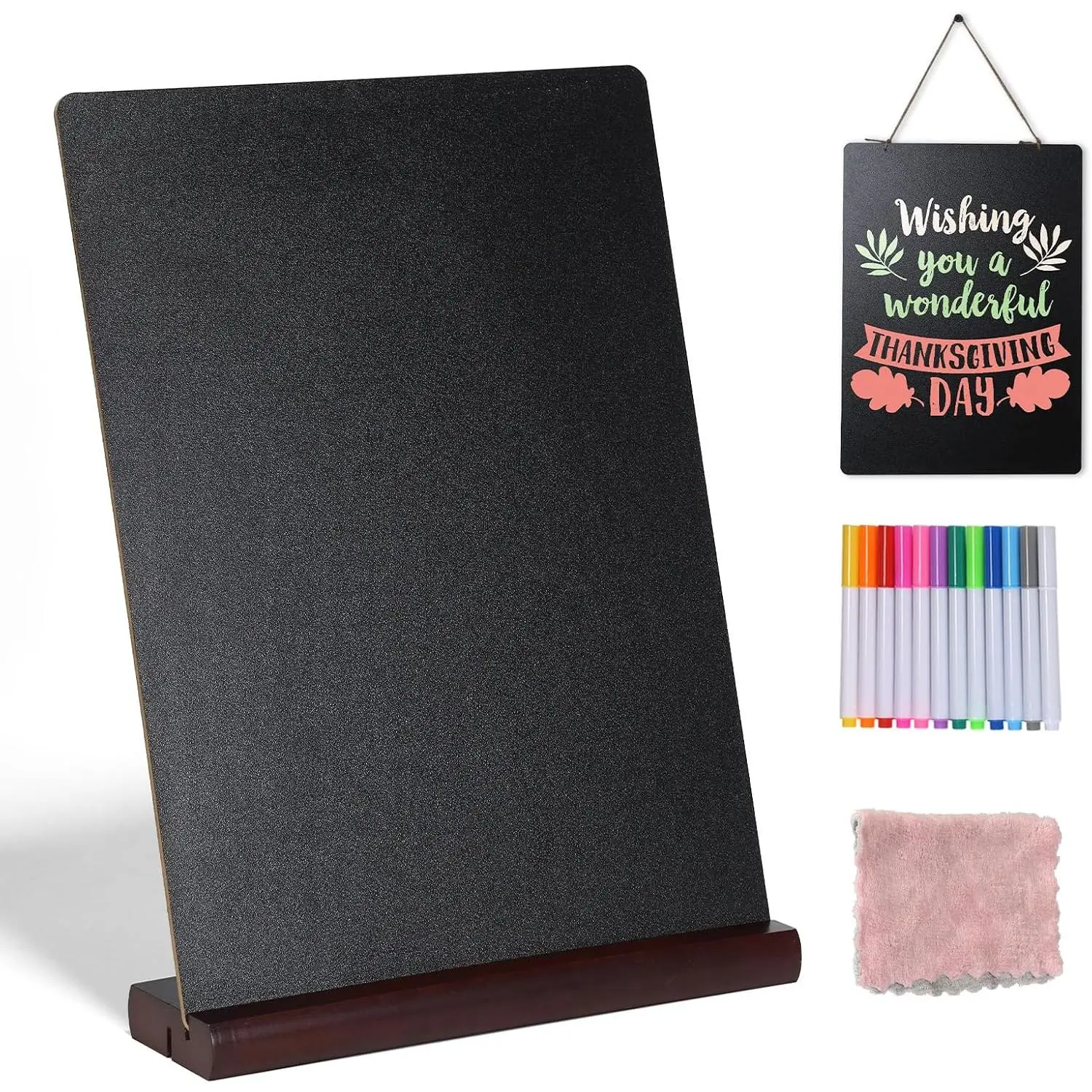 11.7x16.5 Inch Tabletop Chalkboard with Wood Base, Menu Chalkboard Stand, Message Board, Bar and Special Event Decorations, Hanging Double-Sided Chalkboards Sign for DIY Home Decoration-Walnut