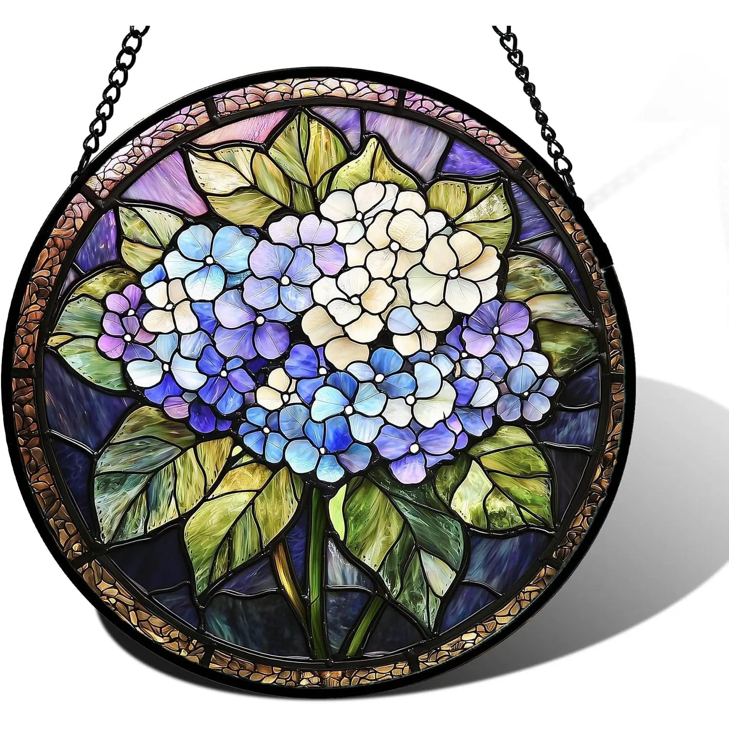 Stained Glass Window Hanging, Hydrangea Flowers Sun Catchers Diamond Glass Panel Hangings Plant Suncatcher Decor for Birthday for Women, Men, Wife, Aunt, and Mom 6.3 in