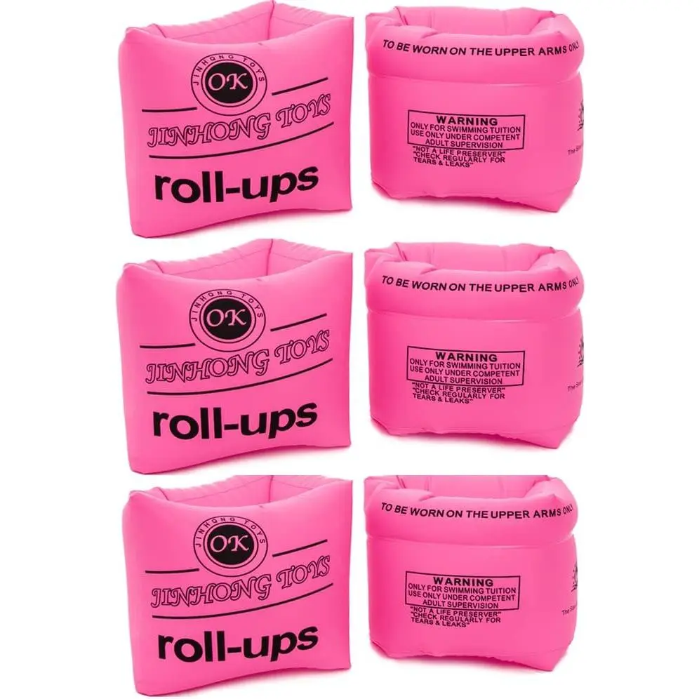 Unisex Drum-Shaped Buoyant Tube Swim Arm Bands - 3 Pairs Inflatable Snug-Arm Floatation Sleeves for Pool Swimming (Pink)