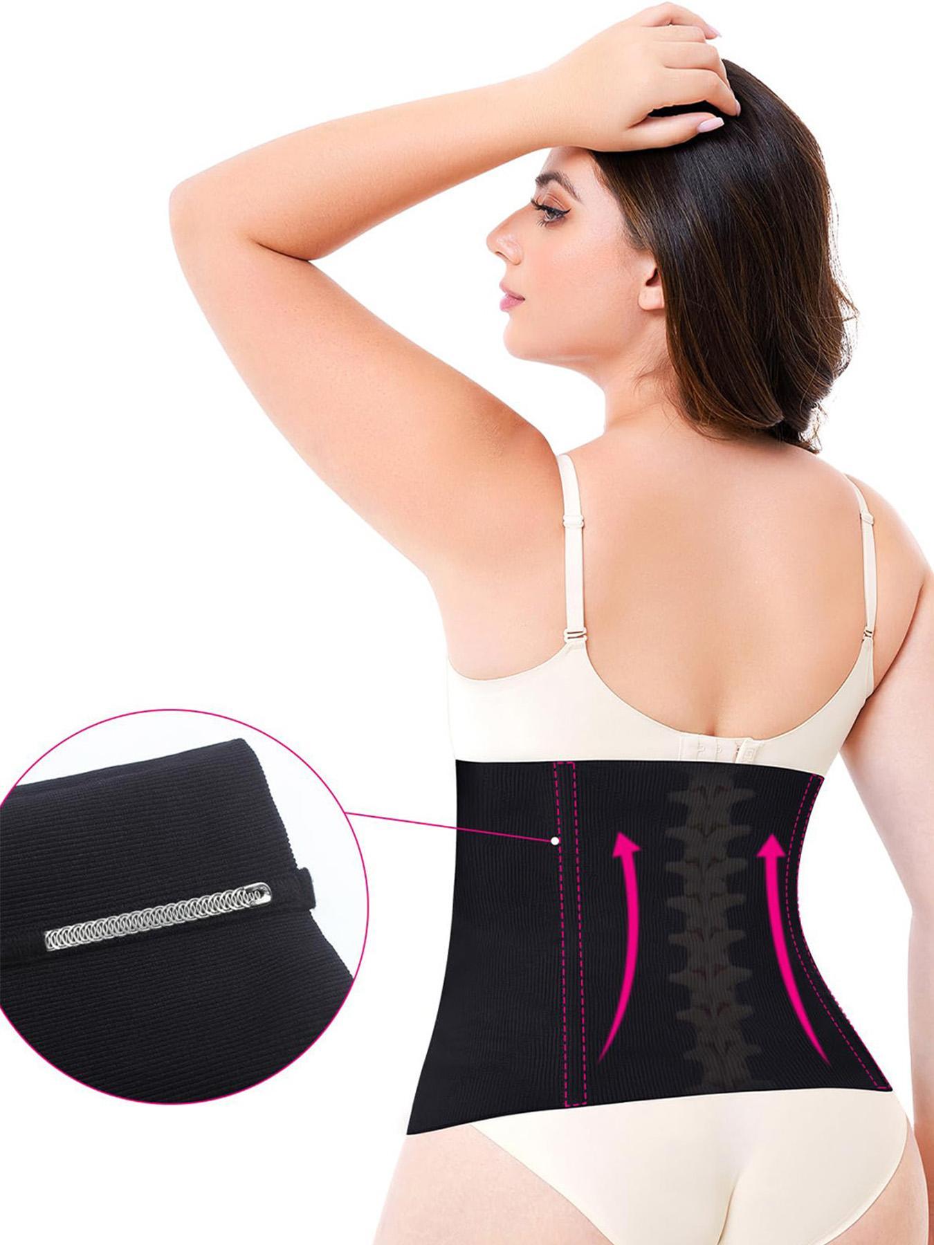 Plus Size Solid Steel Boned Waist Trainer, Breathable Seamless Waist Cincher, Women's Shapewear Belt for Tummy Control