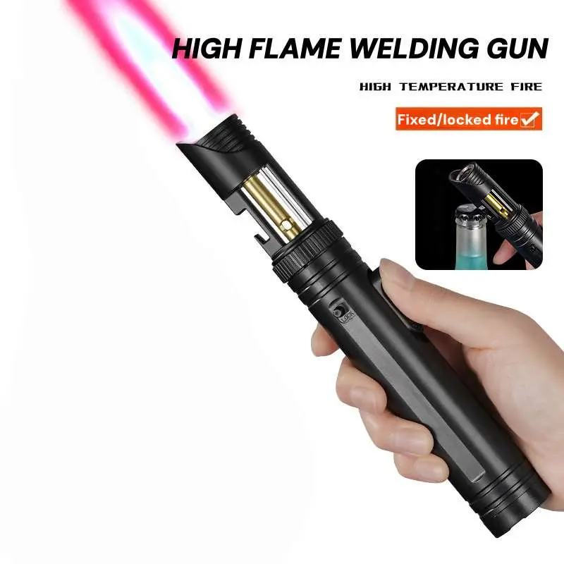 Portable Butane Torch, Refillable Handheld High-Temperature Lighter with Bottle Opener for BBQ, Baking, and Camping (Butane Not Included), Butane Torch Lighter Without Fuel