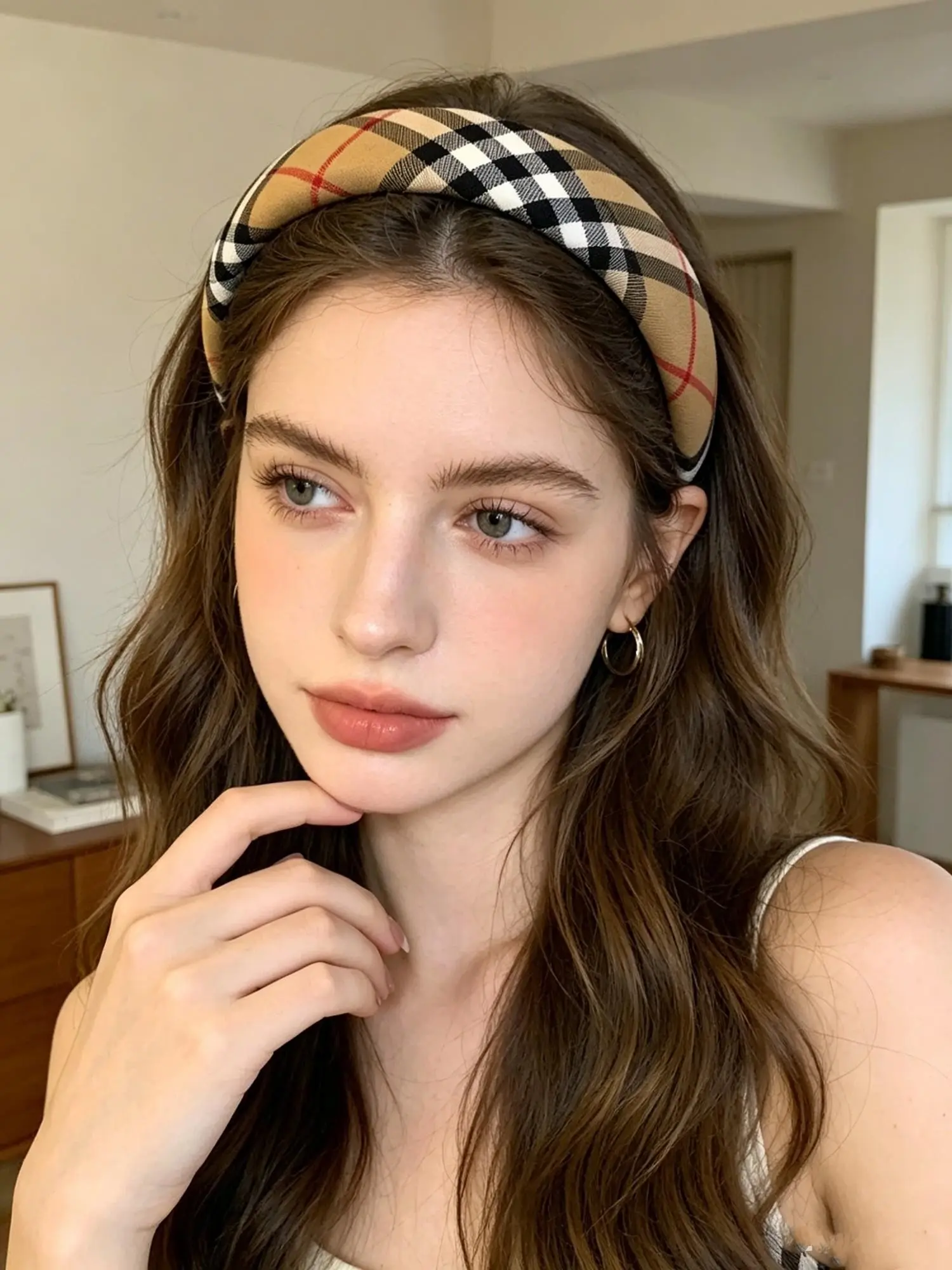 Classic Plaid Hair Accessory, Thick Sponge Headband, European Style Gingham Fabric, Daily Use Scarf & Hair Tie, Fall/winter Fashion, Fashion Headbands