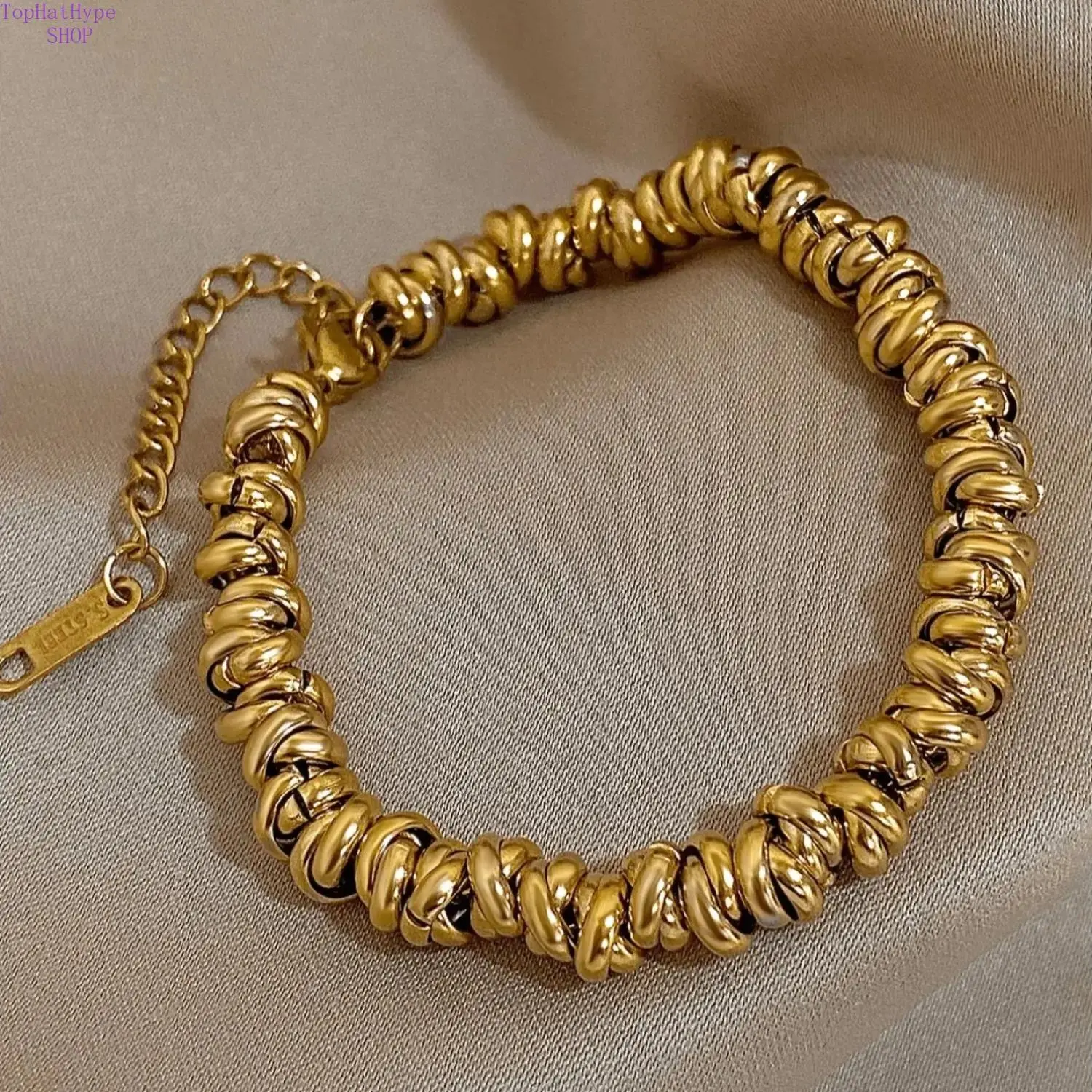 Women's Vintage Twist Chain Alloy Bracelet - Adjustable Length, Durable Material, Gold Color Finish, Stackable, Gold-Plated Stainless Steel, Choke-Free, Unisex, Chic Daily Wear Costume Jewelry