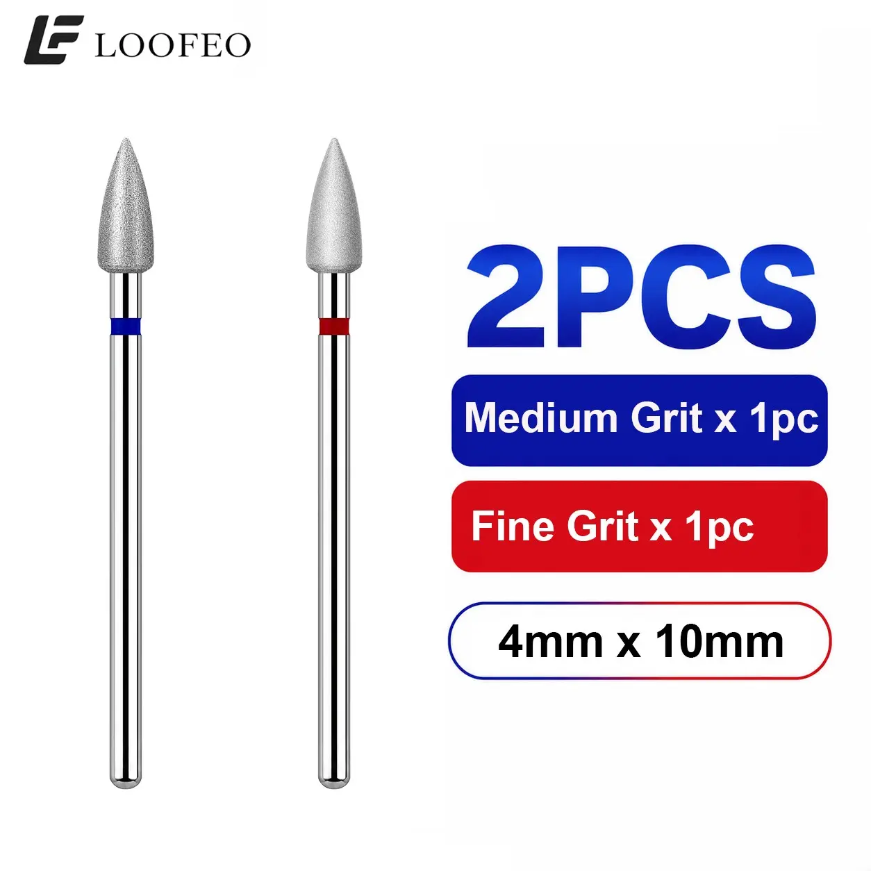 2 Piece Diamond Cuticle Drill Bit Set, Fine Medium Grit 3/32 Inch 2.35mm Shank, Precision Electric Nail File Bits for Cleaning Cuticle Pocket, Sidewalls, Nail Grooves Rough Nail Edges Nail Accessories