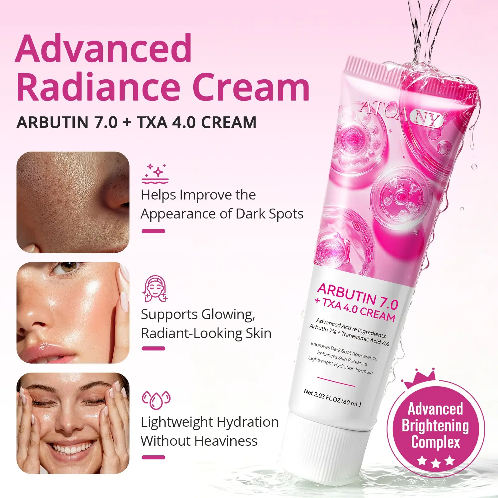 Arbutin 7% + Tranexamic Acid 4% Cream, 60ML, Niacinamide，Arbutin，Tranexamic Acid，Brightening & Even Skin Tone, Lightweight Moisturizer, Daily Use, All Skin Types，Dark Spots, Freckle, Blemishes, Brightening Face Cream