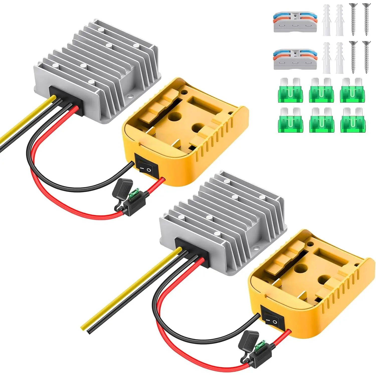 2 Packs 20V to 12V Step Down Converter for 20V Battery, 240W DC Converter with Switch for Wheel Battery Adapter, DIY RC Toy Cars, Voltage Regulator with Over-Discharge Protection