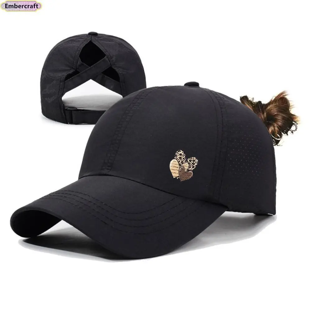 Womens Ponytail Baseball Cap Mesh Breathable Quick Dry Sun Hat High Ponytail Hole Adjustable UV Protection Heart Print Summer Beach Running Golf Hiking Casual Outdoor TikTok Viral Sun Cap for Women UPF50+ Sun Defense, Accessories For Women, Hats For Women