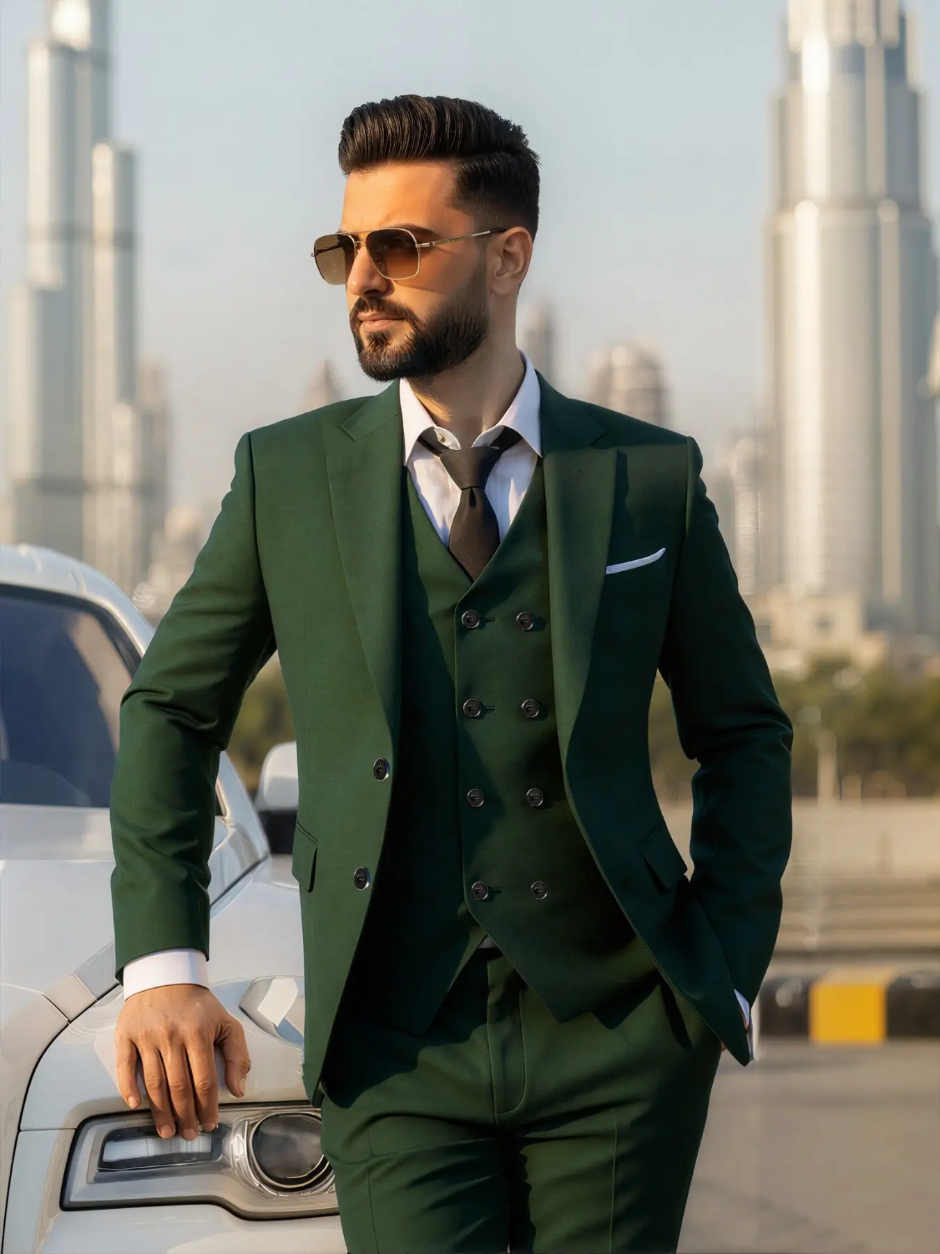 Men's 3 Piece Suit Set, Solid Color, 1 Button, Wedding Suit, Evening Gown, Business Formal Wear, Blue, Jacket + Pants + Vest