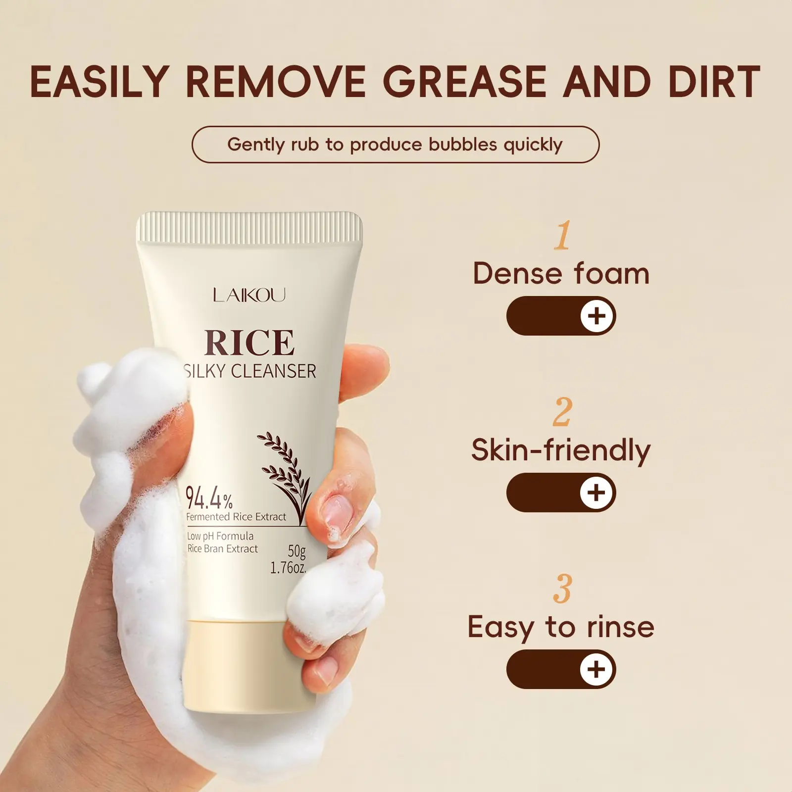 Rice Cleansing Milk 50g, Gentle Face Wash with Rice Extract, Brightening Hydrating Moisturizing, Suitable for Sensitive Skin, Deep Cleanse, Portable,Deep Cleanses Without Drying , Perfect for AM PM Routine , Travel Friendly